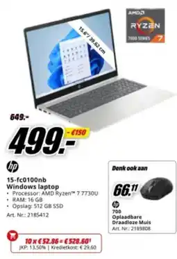MediaMarkt Hp 15-fc0100nb Windows laptop aanbieding