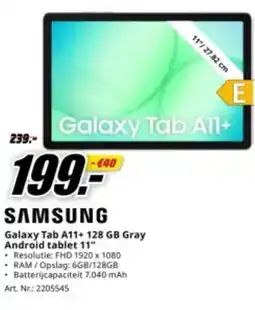 MediaMarkt Samsung Galaxy Tab A11+ 128 GB Gray Android tablet 11" aanbieding