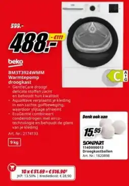 MediaMarkt Beko BM3T3924WMM Warmtepomp droogkast aanbieding