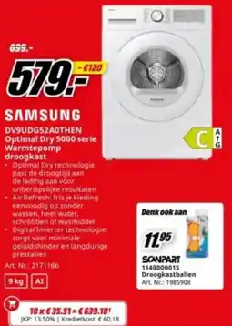 MediaMarkt Samsung DV9UDG52A0THEN A Optimal Dry 5000 serie Warmtepomp droogkast aanbieding