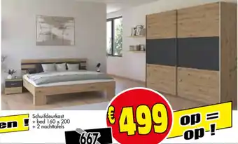 Schuifdeurkast + bed 160 x 200 + 2 nachttafels