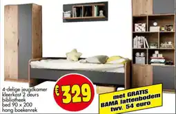 Budget Meubelen 4-delige jeugdkamer kleerkast 2 deurs bibliotheek bed 90 x 200 hang boekenrek aanbieding