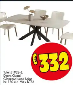 Budget Meubelen Tafel 51928-6, Deens Ovaal Glanzend steen beige aanbieding