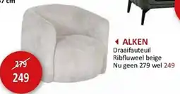 Weba ALKEN Draaifauteuil Ribfluweel beige aanbieding
