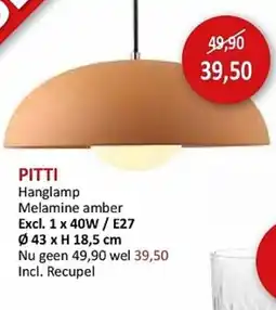 Weba PITTI Hanglamp Melamine amber aanbieding