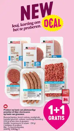 Delhaize Product op basis van plantaardige proteïne of fijne vleeswaren op basis van groenten aanbieding