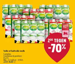 Delhaize Volle of halfvolle melk aanbieding