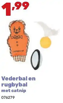 Happyland Vederbal en rugbybal met catnip aanbieding