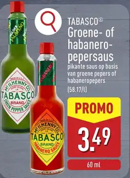 ALDI Tabasco groene of habanero pepersaus aanbieding