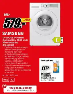 MediaMarkt SAMSUNG DV9UDG52A0THEN Optimal Dry 5000 serie Warmtepomp droogkast aanbieding