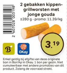 Bon Ap 2 gebakken kippen- grillworsten met jonge gouda aanbieding