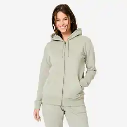 Decathlon Fitnesshoody met rits voor dames molton saliegroen aanbieding
