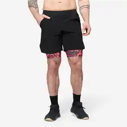 Decathlon Ademende 2-in-1 fitness short voor heren zak met rits zwart rood aanbieding