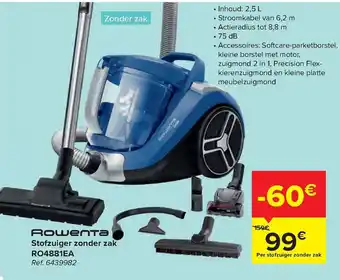 Carrefour Stofzuiger zonder zak RO4881EA aanbieding