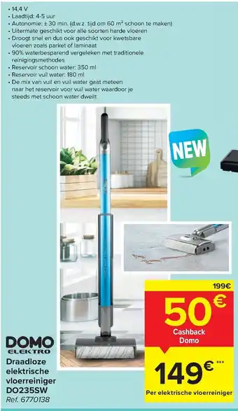 Carrefour Draadloze elektrische vloerreiniger DO235SW aanbieding