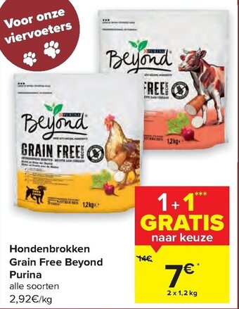 Carrefour Hondenbrokken grain free beyond purina aanbieding