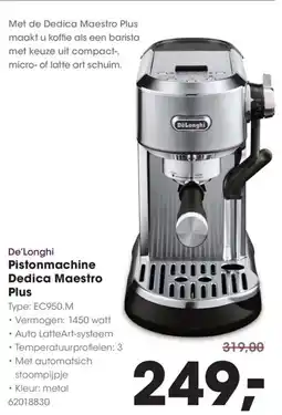 Hanos De'Longhi Pistonmachine Dedica Maestro Plus aanbieding