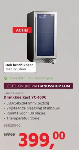 Hanos Select Cuisine Drankkoelkast YC-100C aanbieding