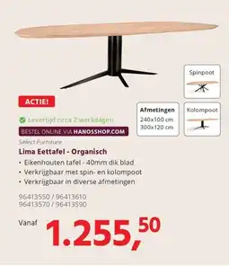 Hanos Lima Eettafel - Organisch aanbieding