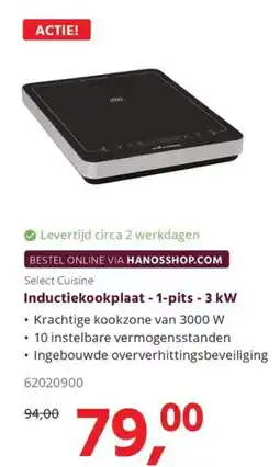 Hanos Inductiekookplaat - 1-pits - 3 kW aanbieding