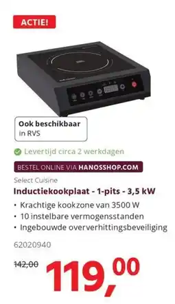Hanos Inductiekookplaat - 1-pits - 3,5 kW aanbieding