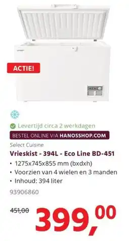 Hanos Vrieskist - 394L - Eco Line BD-451 aanbieding