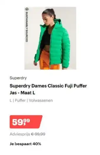 Superdry Dames Classic Fuji Puffer Jas - Maat L