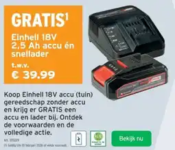 GAMMA Einhell 18V 2,5 Ah accu én snellader aanbieding