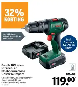 GAMMA Bosch 18V accu schroef en klopboormachine UniversalImpact aanbieding