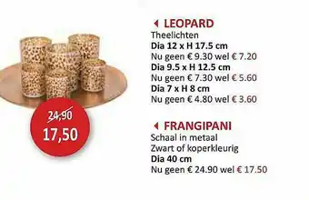 Weba Leopard Theelichten Dia 12 X H 17.5 Cm Dia 9.5 X H 12.5 Cm Dia 7 X H 8 Cm Frangipani Schaal In Metaal Zwart Of Koperkleurig D aanbieding
