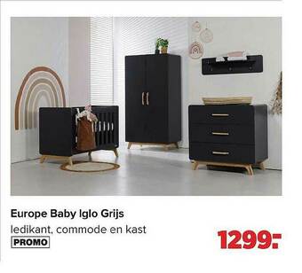 Baby-Dump Europe Baby Iglo Grijs Ledikant Commode En Kast aanbieding