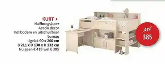 Weba Kurt Halfhoogslaper Acacia Decor Incl Bodem En Uitschuifbaar Bureau Ligvlak 90 X 200 Cm B 211 X D 130 X H 132 Cm aanbieding
