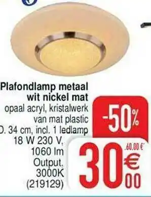 Cora Plafondlamp Metaal Wit Nickel Mat aanbieding