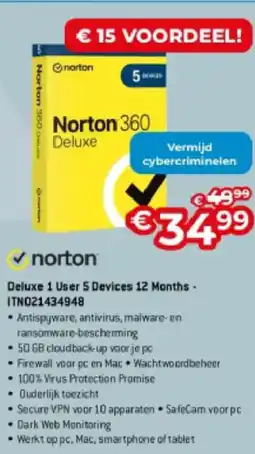 Exellent Norton Deluxe 1 User 5 Devices 12 Months - ITN021434948 aanbieding
