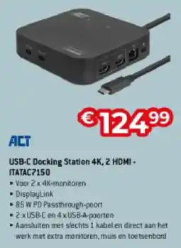 Exellent ACT USB-C Docking Station 4K, 2 HDMI- ITATAC7150 aanbieding