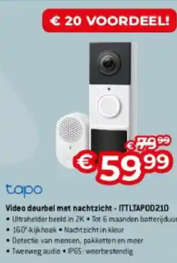 Exellent tapo Video deurbel met nachtzicht -ITTLTAPOD210 aanbieding