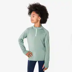 Decathlon Warm hardloopshirt met lange mouwen en halve rits kinderen Warm 100 groen aanbieding