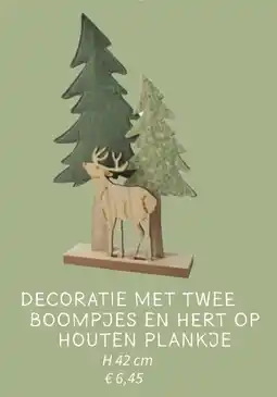 Horta Decoratie met twee boompjes en hert op houten plankje aanbieding