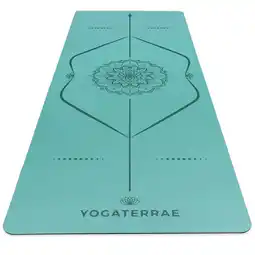 Decathlon Wijnoogst Groen yogamat in PU en rubber met MANDALA + LICHAAMSLIJNEN aanbieding