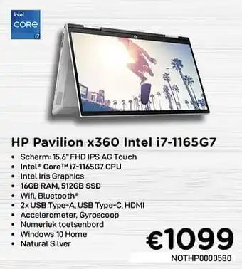 CompuDeals Hp pavilion x360 intel i7-116sg7 nothp0000580 aanbieding