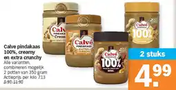 Albert Heijn Calve pindakaas 100%, creamy en extra crunchy aanbieding