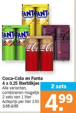 Albert Heijn Coca-Cola en Fanta 4 x 0.25 literblikjes aanbieding