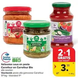 Carrefour Italiaanse saus en pesto Carrefour en Carrefour Bio aanbieding
