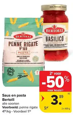 Carrefour Saus en pasta Bertolli aanbieding