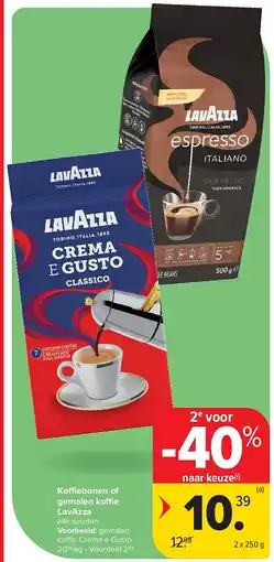 Carrefour Koffiebonen of gemalen koffie LavAzza aanbieding