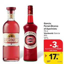 Carrefour Gancia, Fernet-Branca of Aperiniets aanbieding