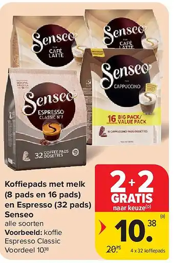 Koffiepads met melk (8 pads en 16 pads) en Espresso (32 pads) Senseo