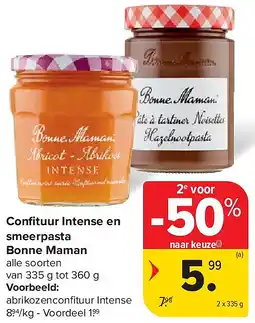 Carrefour Confi tuur Intense en smeerpasta Bonne Maman aanbieding