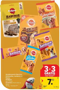 Carrefour Hondensnacks Ranchos, Schmackos, Jumbone en Rodeo Pedigree aanbieding