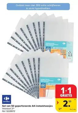 Carrefour Set van 50 geperforeerde A4-insteekhoesjes aanbieding
